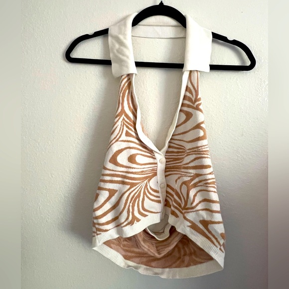 Garage Tops - Garage Beige and White Knit Halter Top